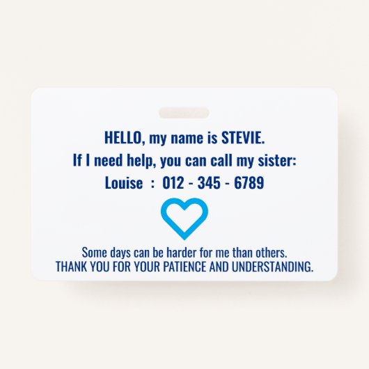 hi ON THE AUTISM SPECTRUM medische id pvc badge (Achterkant)