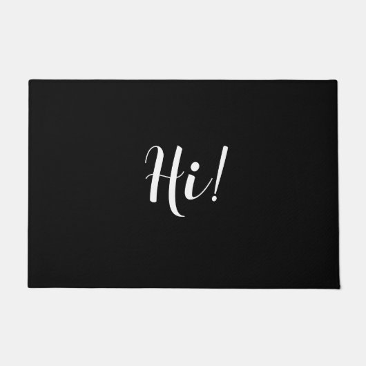 "Hi" Personaliseer bericht in wit script op zwart Deurmat (Voorkant)