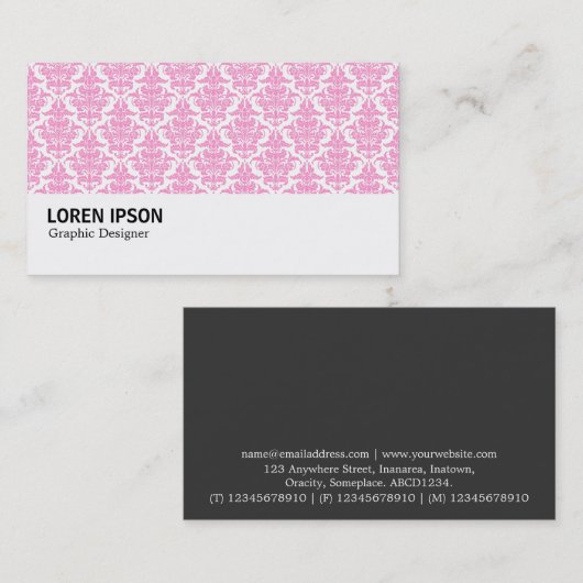 Hi-Phi - 0236 Roze Damask Visitekaartje (Voorkant / Achterkant)