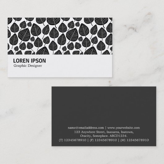 Hi-Phi - 0377 - Bladeren - Zwart op wit Visitekaartje (Voorkant / Achterkant)