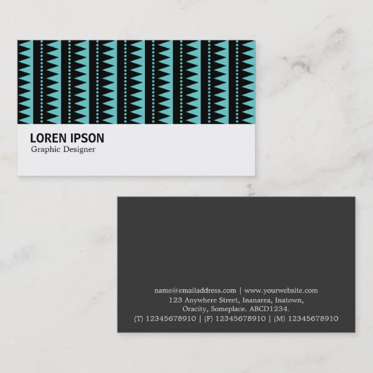 Hi-Phi - 0414 - Aztec Style Pattern - Lt Turquoise Visitekaartje (Voorkant / Achterkant)