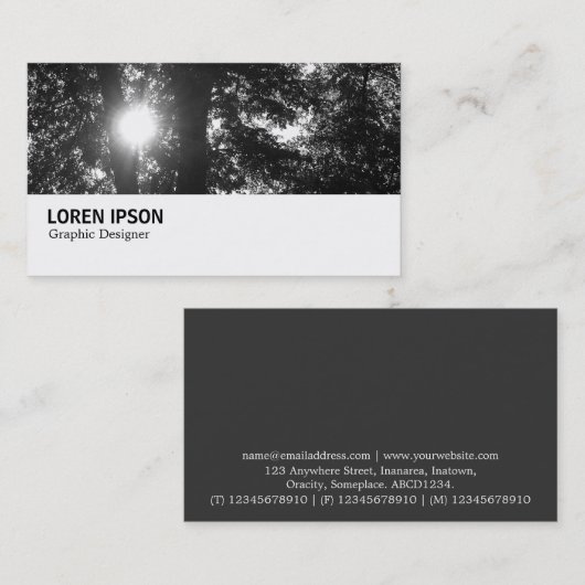 Hi-Phi - 096 - Sun Through Trees B&W Visitekaartje (Voorkant / Achterkant)