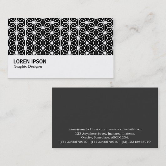 Hi-Phi - Asanoha Pattern - White on Black Visitekaartje (Voorkant / Achterkant)