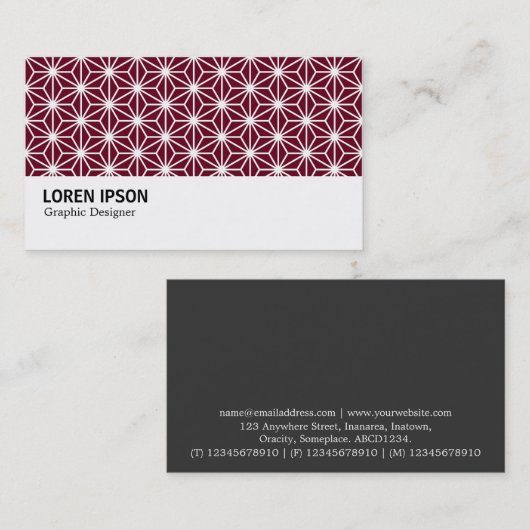 Hi-Phi - Asanoha Pattern - White on Dp Crimson Visitekaartje (Voorkant / Achterkant)