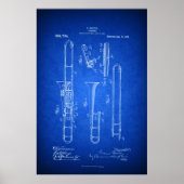 Hi res Trombone Patent art Blueprint style Poster (Voorkant)
