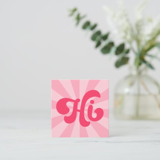 Hi retro roze of elke kleur sunburst vierkante visitekaartje (Staand voorkant)