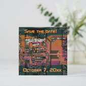 Hi-tech elektronische geek bruiloft met behoud van save the date (Staand voorkant)