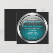 Hi-Tech Sphere Blue Birthday Party-uitnodigingen Kaart (Voorkant / Achterkant)