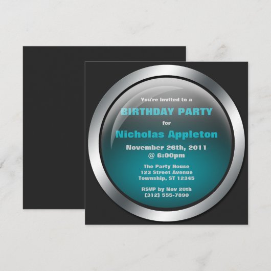 Hi-Tech Sphere Blue Birthday Party-uitnodigingen Kaart (Voorkant / Achterkant)