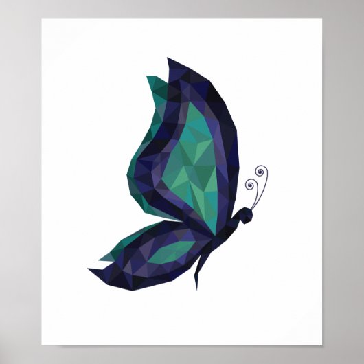 Hi-tech vlinder, geometrisch blauw, laag poly poster (Voorkant)