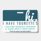 Hi Tourette Syndroom Patience PVC Badge (Front)