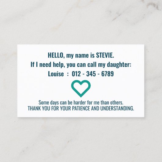 Hi Tourette Syndroom Patience PVC Badge Visitekaartje (Achterkant)