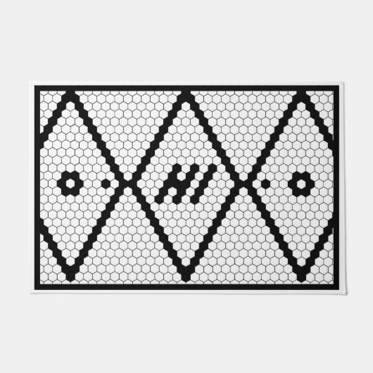 Hi Trendy Faux Tegel Zwart en Wit Deurmat (Voorkant)