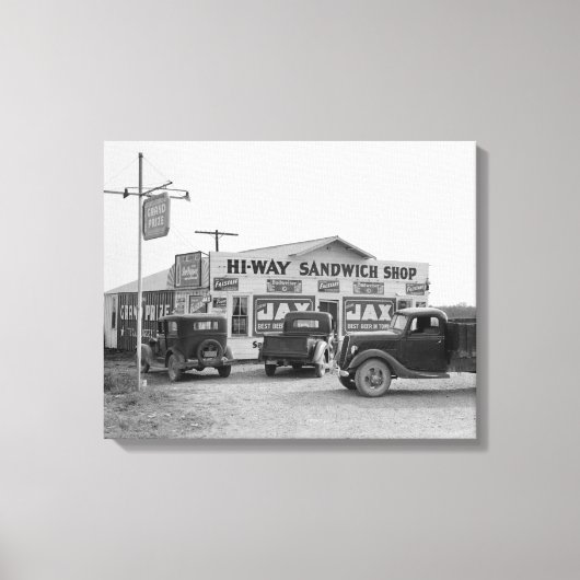 Hi-Way Sandwich Shop, 1939 Canvas Afdruk (Voorkant)