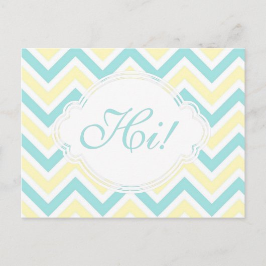 Hi Yellow Aqua Fun Zig Zag Pastel Custom Briefkaart (Voorkant)