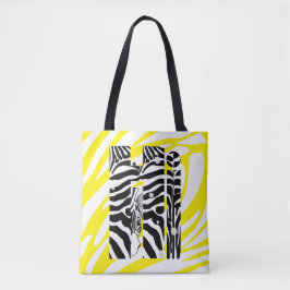 "Hi" Zebra Zwart/Wit Strepen GEEL ZOMER 2025 Tote Bag