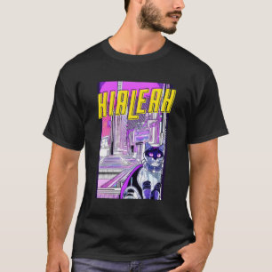 Hialeah Cat Retro Anime Cityscape Florida USA Vint T-shirt