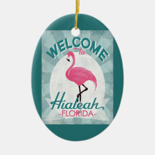 Hialeah Florida Pink Flamingo Retro Keramisch Ornament
