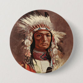 Hiawatha Indiaans Indiaans hoofdportret Ronde Button 7,6 Cm