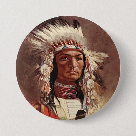 Hiawatha Indiaans Indiaans hoofdportret Ronde Button 7,6 Cm (Voorkant)