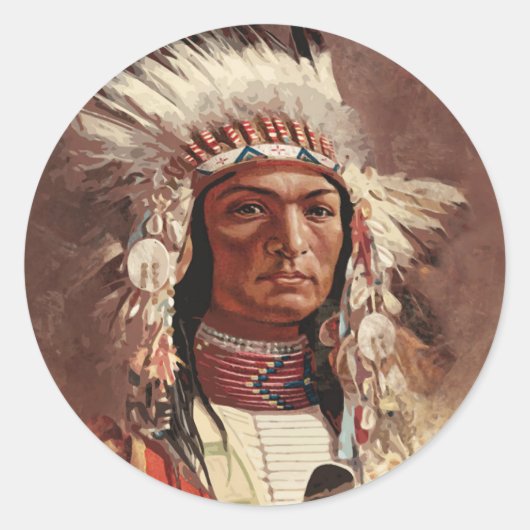 Hiawatha Indiaans Indiaans hoofdportret Ronde Sticker (Voorkant)