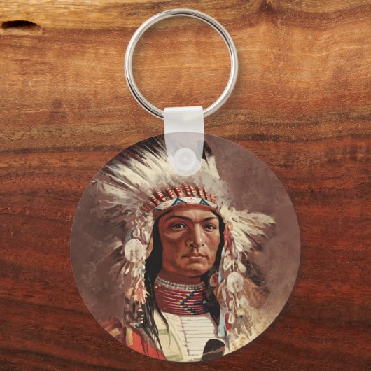 Hiawatha Indiaans Indiaans hoofdportret Sleutelhanger (Voorkant)