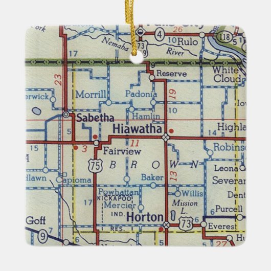 Hiawatha Kansas  Map Keramisch Ornament (Voorkant)