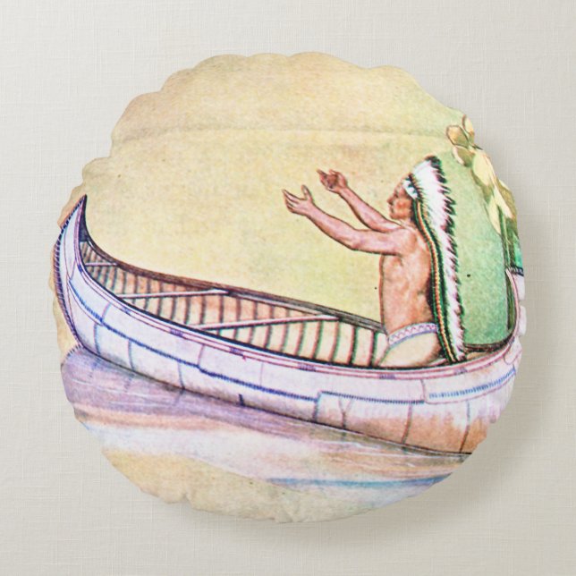Hiawatha Magic Canoe Rond Kussen (Voorkant)