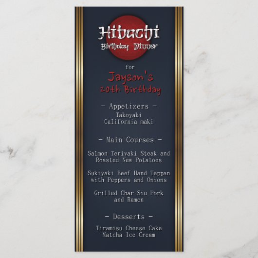 Hibachi Birthday Dinner Menu (Voorkant)