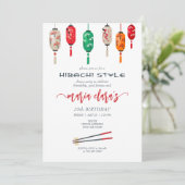 Hibachi Japanse Lantaarns Chef Verjaardagsfeestje Kaart (Staand voorkant)