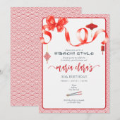 Hibachi Japanse Rode Coquette Bow Lantaarn Verjaar Kaart (Voorkant / Achterkant)