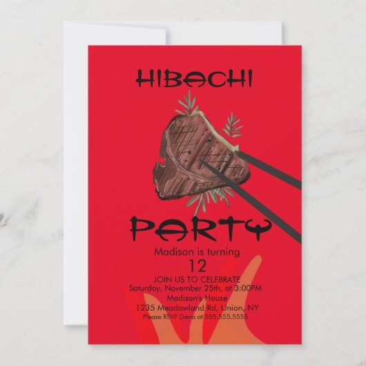 Hibachi Steak Japanse restaurantpartij Kaart (Voorkant)