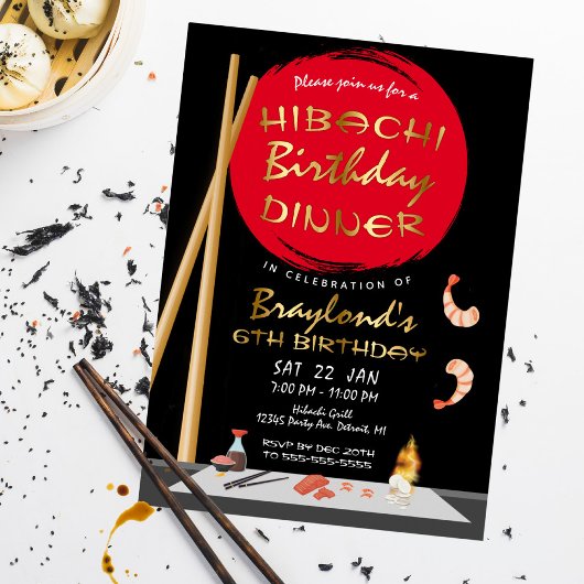 Hibachi verjaardagsdiner Hibachi-feest Folie Uitnodiging