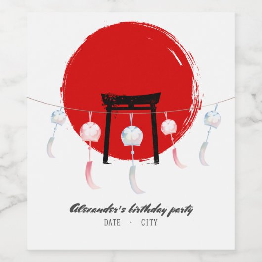 Hibachi Verjaardagsfeest Wind Chimes Furin Japans Wijn Etiket (Enkel label)