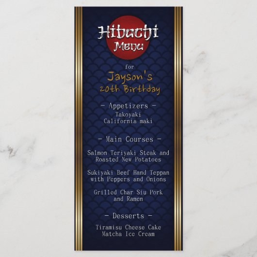 Hibachi verjaardagsmenu menu (Voorkant)