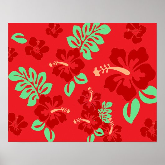 Hibicus Bloemen Rood Tropisch Poster (Voorkant)
