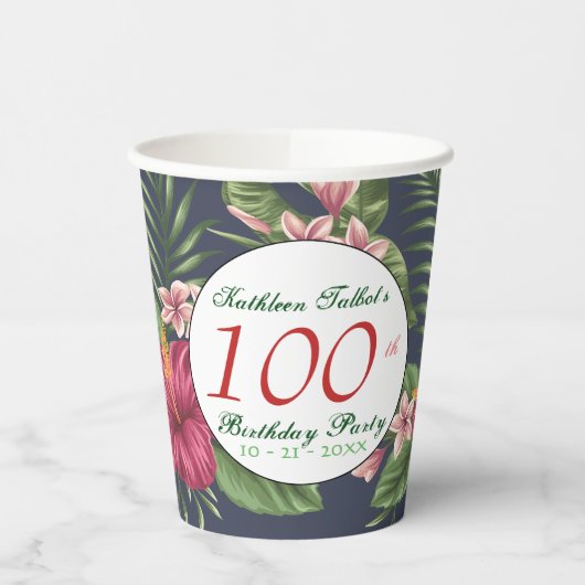 Hibiscus 100e Verjaardagsfeestje Papier Cup Papieren Bekers (Links)