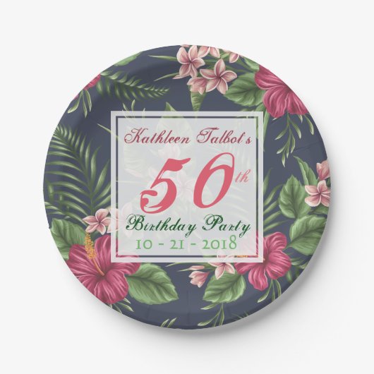 Hibiscus 50th Birthday Party Paper Bord (Voorkant)