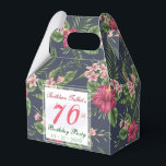 Hibiscus 70e verjaardagsfeestje Bedankt Favor Box Bedankdoosjes<br><div class="desc">Klassiek en elegant naadloos patroonontwerp gemaakt van rode Hibiscusbloemen en bladeren op donkere achtergrond met vierkante en ovale labels voor jouw tekst aan de voorkant en ovaal label aan de achterkant met Thank You. 70ste verjaardagsfeestgunst doos. U kunt eenvoudig tekst (lettertype, kleur, grootte en positie) wijzigen, de doorzichtigheid van de...</div>