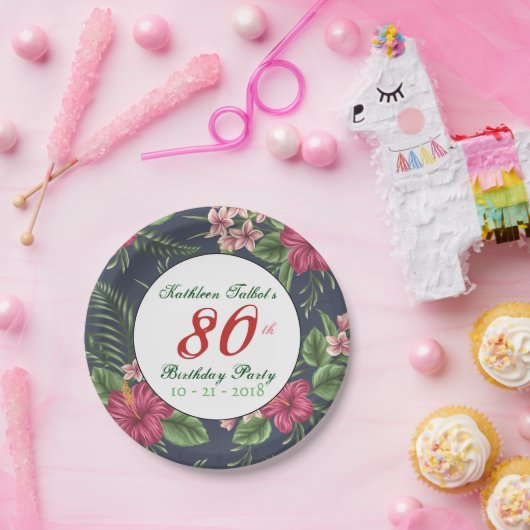 Hibiscus 80ste Verjaardag Party Paper Bord (Feest)