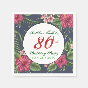 Hibiscus 80th Birthday Party Paper Napkin Servetten