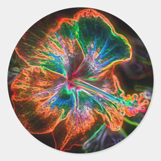Hibiscus Abstracte ventilatorkunst Ronde Sticker (Voorkant)