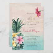 Hibiscus ananas zomer quinceañera kaart (Voorkant / Achterkant)