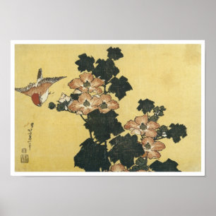 Hibiscus and Sparrow, Hokusai, 1833-34 Poster