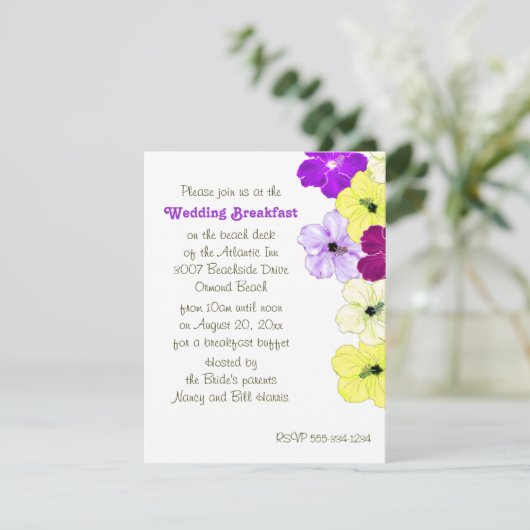 Hibiscus Art Border Huwelijk Ontbijt Uitnodiging (Staand voorkant)