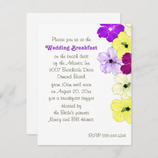 Hibiscus Art Border Huwelijk Ontbijt Uitnodiging (Voorkant / Achterkant)