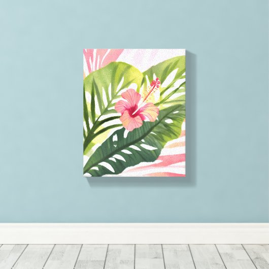 Hibiscus Beauty | Waterverf van tropische bloemen Canvas Afdruk (Insitu (Houten vloer))
