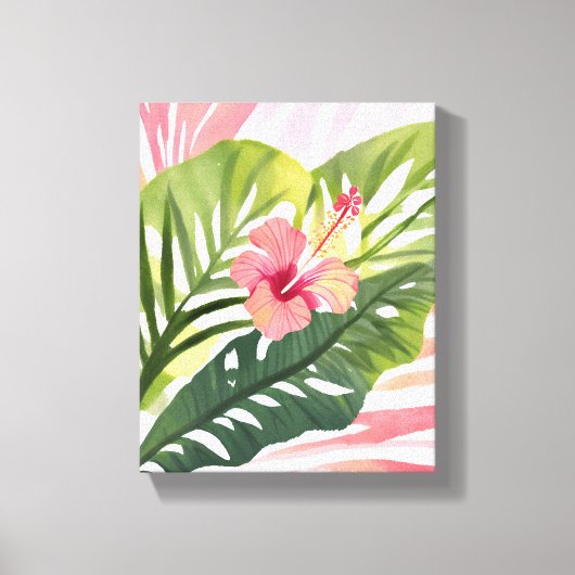Hibiscus Beauty | Waterverf van tropische bloemen Canvas Afdruk (Voorkant)