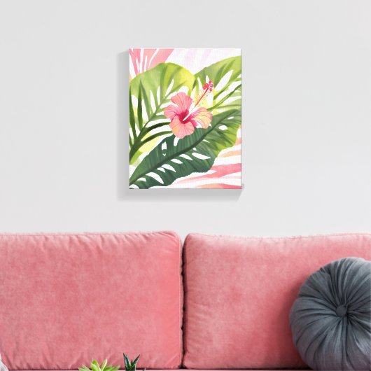 Hibiscus Beauty | Waterverf van tropische bloemen Canvas Afdruk (Insitu (Woonkamer))