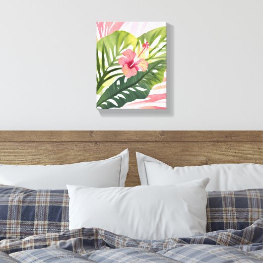Hibiscus Beauty | Waterverf van tropische bloemen Canvas Afdruk (Insitu (Slaapkamer))
